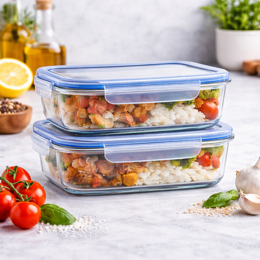Kit 2 Potes De Vidro Hermético 640ml C/ Tampa 4 Travas Transparente Marmita Organizador De Alimentos