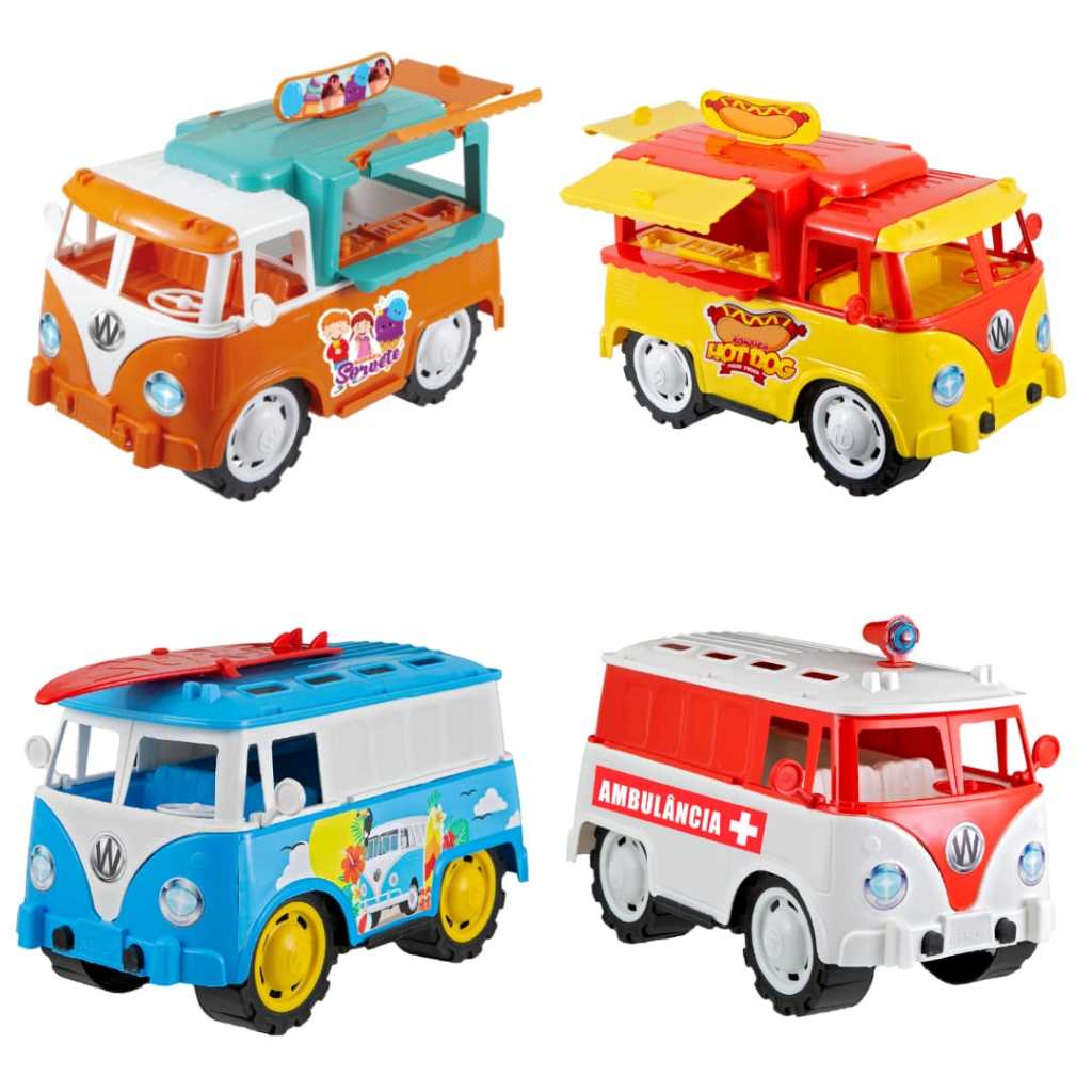 Carrinho Kombi Kombica Brinquedo Infantil 30cm | Food Truck Sorvete, Hot Dog, Am