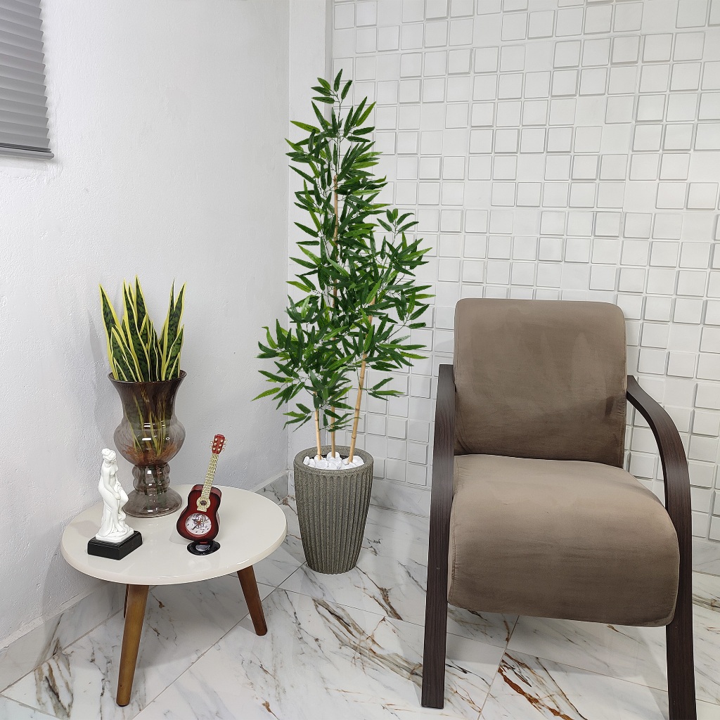 Arranjo Grande Bambu Artificial Mosso 150cm Pedra Vaso Cone Mármore — imagem 2 de 2