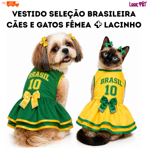 Vestido Brasil para Cachorro | Roupa Pet Seleção Brasileira Porte Pequeno e Médio –  Copa do Mundo