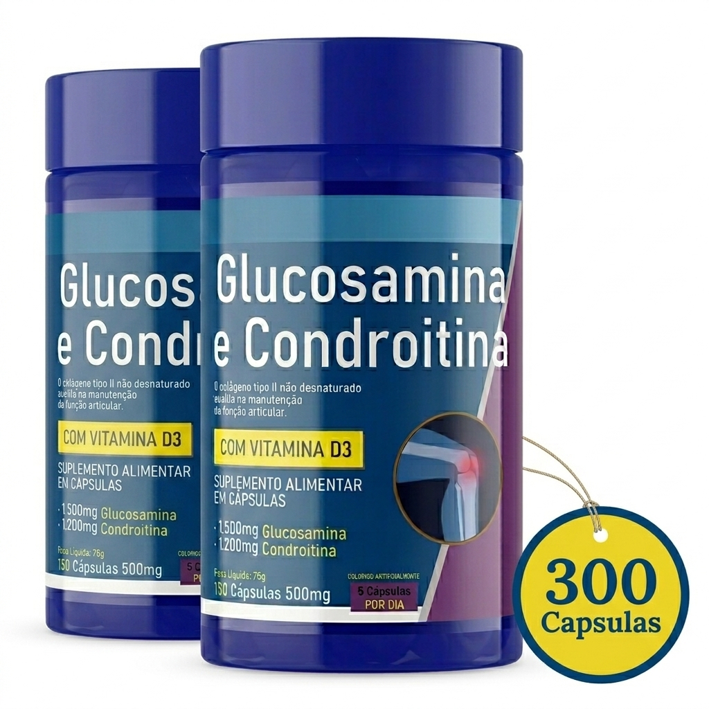 Kit 2x Flex Glucosamina + Condroitina + MSM + Vitamina D3 + Colageno Tipo II UCII + Manganes - 300 Caps Articulação Fle
