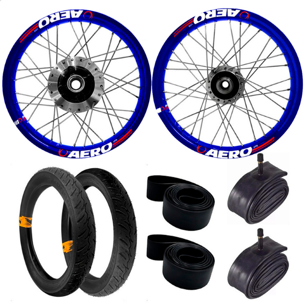 Par Roda Aro Alumínio Viper Aero Azul Fan 125 09/18 Diamantado Disco Raios 4mm Cromados Inox Pneus