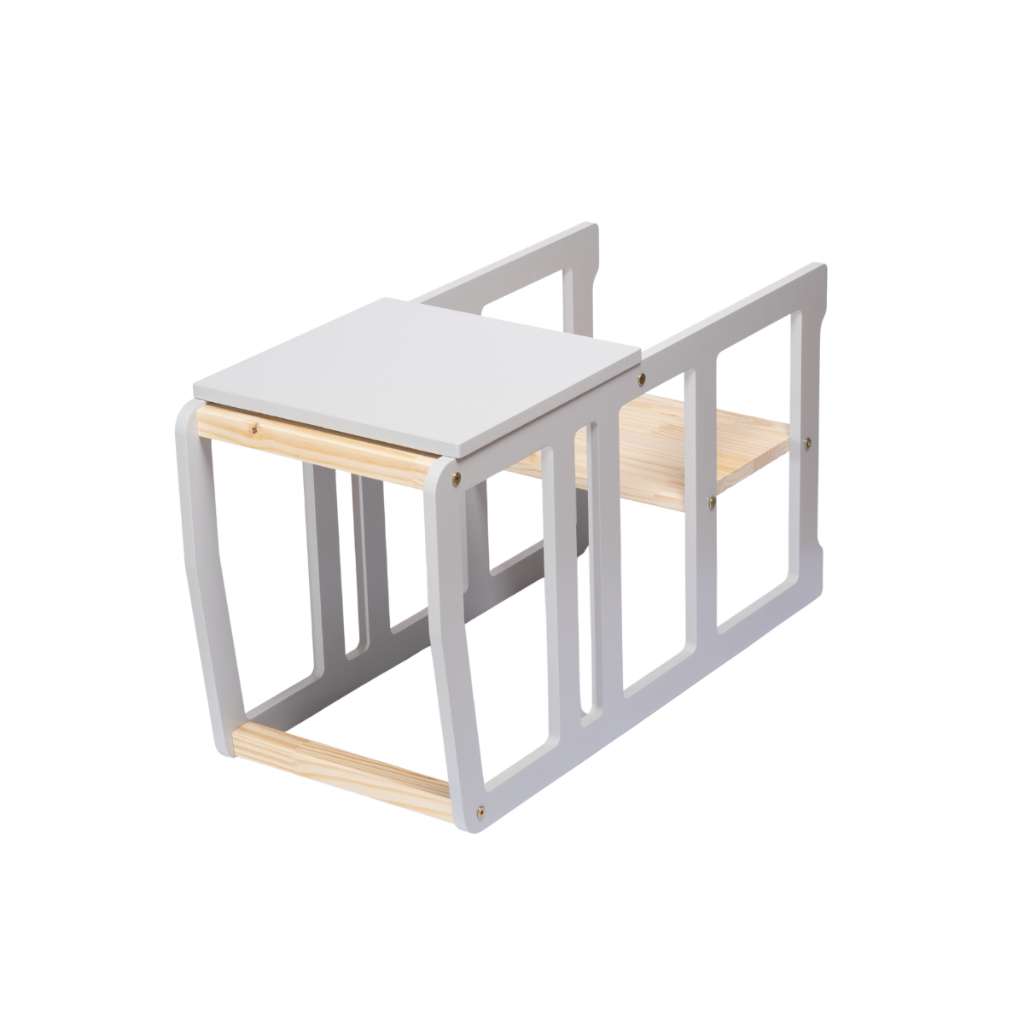 Mesa com cadeira 4em1 Infantil MDF laca Cadeirão Educativo CINZA pintada alimentação