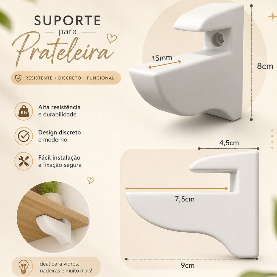 Detalhes do Kit Completo Prateleira Mdf 15mm Branco 40x20cm ou 30x20cm Suporte Organizador Decoração Casa