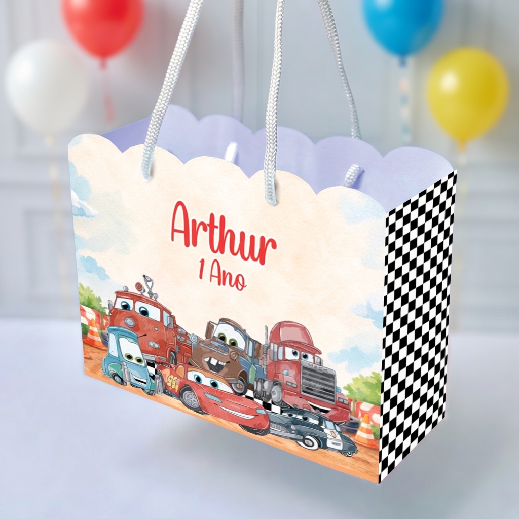Sacola Personalizada Carros Disney | Sacolinha Personalizada | Kit com Alça e Pegue e Monte | Lembrancinha Festa