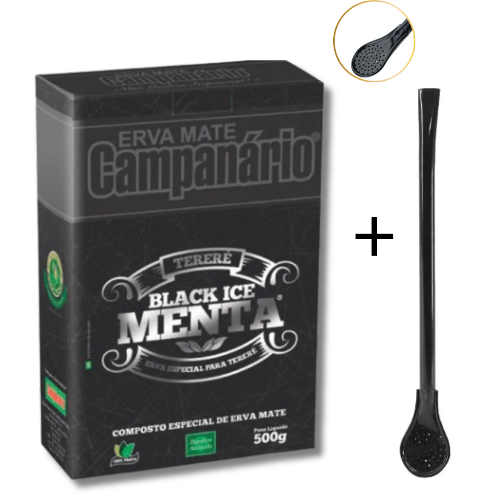 KIT Erva Mate Campanário 500g + Bomba de Tereré Preta Brinde c/ Micro Furos