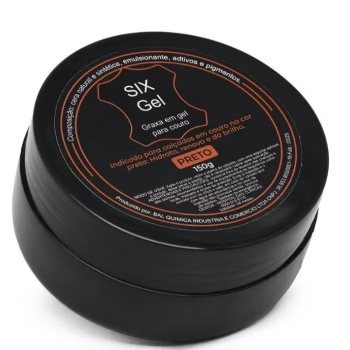 SIX Gel GRAXA EM GEL PRETO PARA COURO 150 g SAPATO SOCIAL, BOTINA, COTURNO, BOTAS, VERNIZ, POMADA, CREME