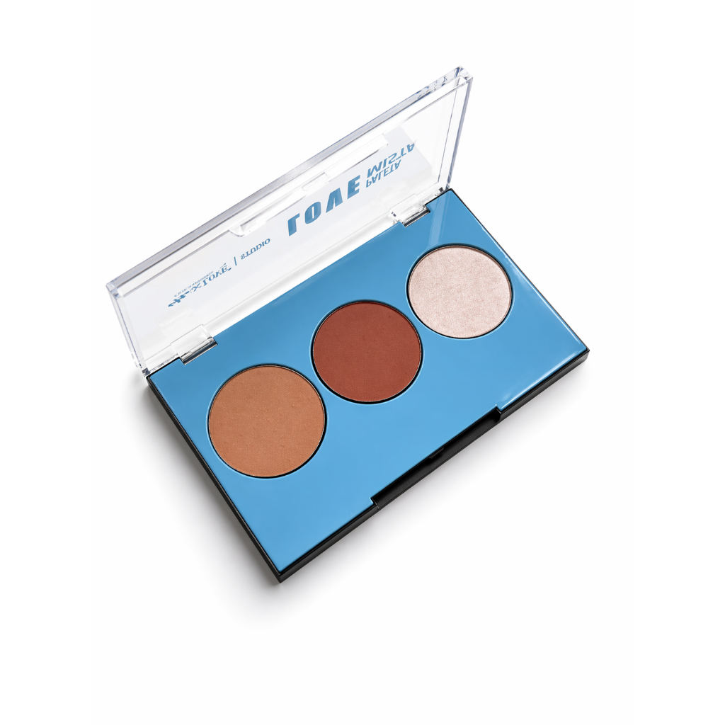 Paleta Facial 3 em 1 Max Love Love Studio – Contorno, Blush e Iluminador