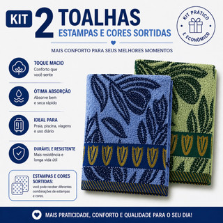 Kit 2 Toalha de Banho Macia Alta Absorção Secagem Rápida Confortável Uso Diário Viagem Sortidas