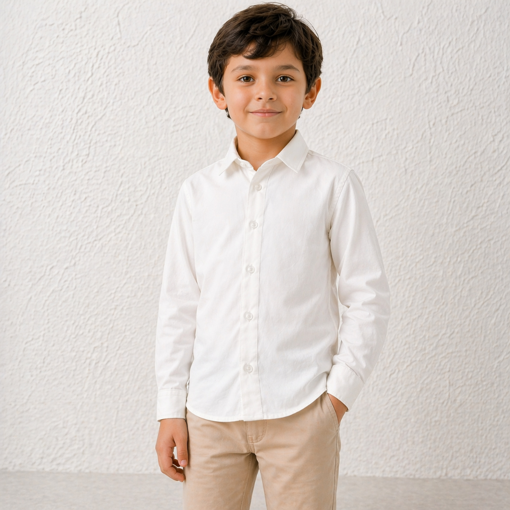 Camisa Social Infantil Menino Manga Longa Off White Branco Gelo Festa Casamento Batizado