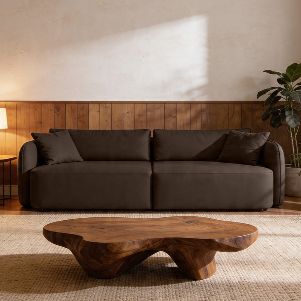 Sofá 3 Lugares Sala Living Orgânico 240cm Oregon K01 Veludo Marrom - Lyam Decor