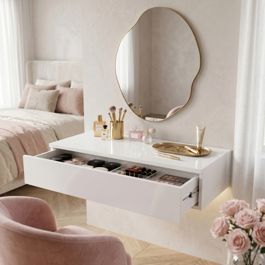 Penteadeira Suspensa com Gaveta Multifuncional Corrediça Organizadora Maquiagens Hall de Entrada