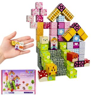 Kit de Blocos Magnéticos com Ímã (96 ou 50 Peças) para Construção Infantil e Criatividade