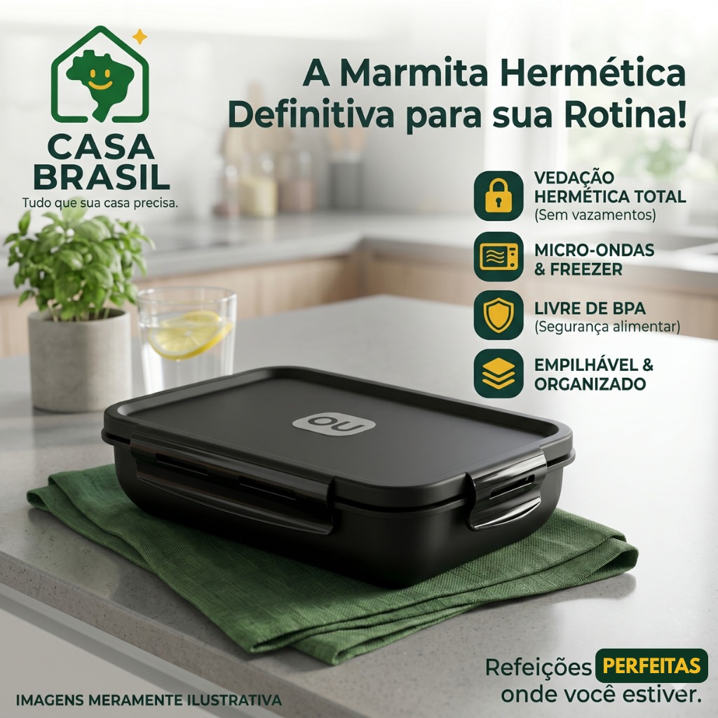 Pote Hermético Marmita Fitness Vasilha Plástica Com Divisória Marmitex Pote Mantimentos Lancheira OU