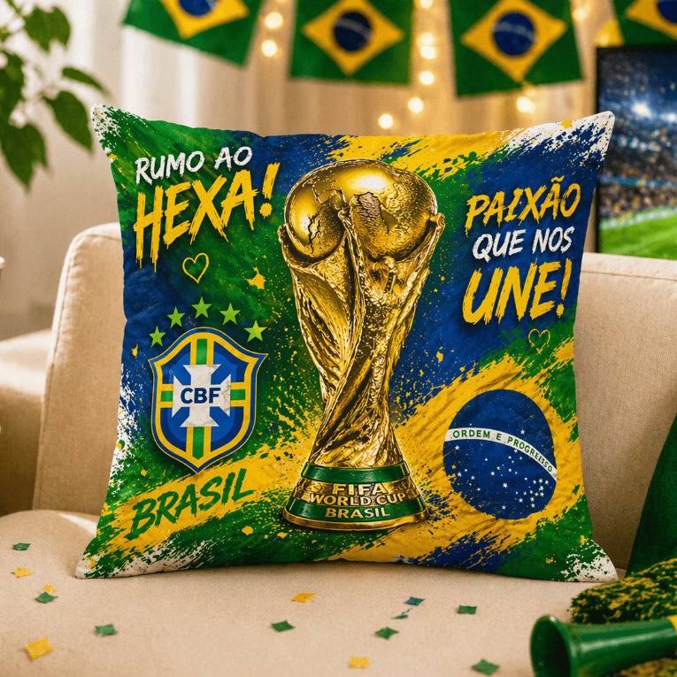 Capa Almofada Copa do Mundo 2026 Brasil 45x45cm Micropercal Premium Zíper Decoração Torcida