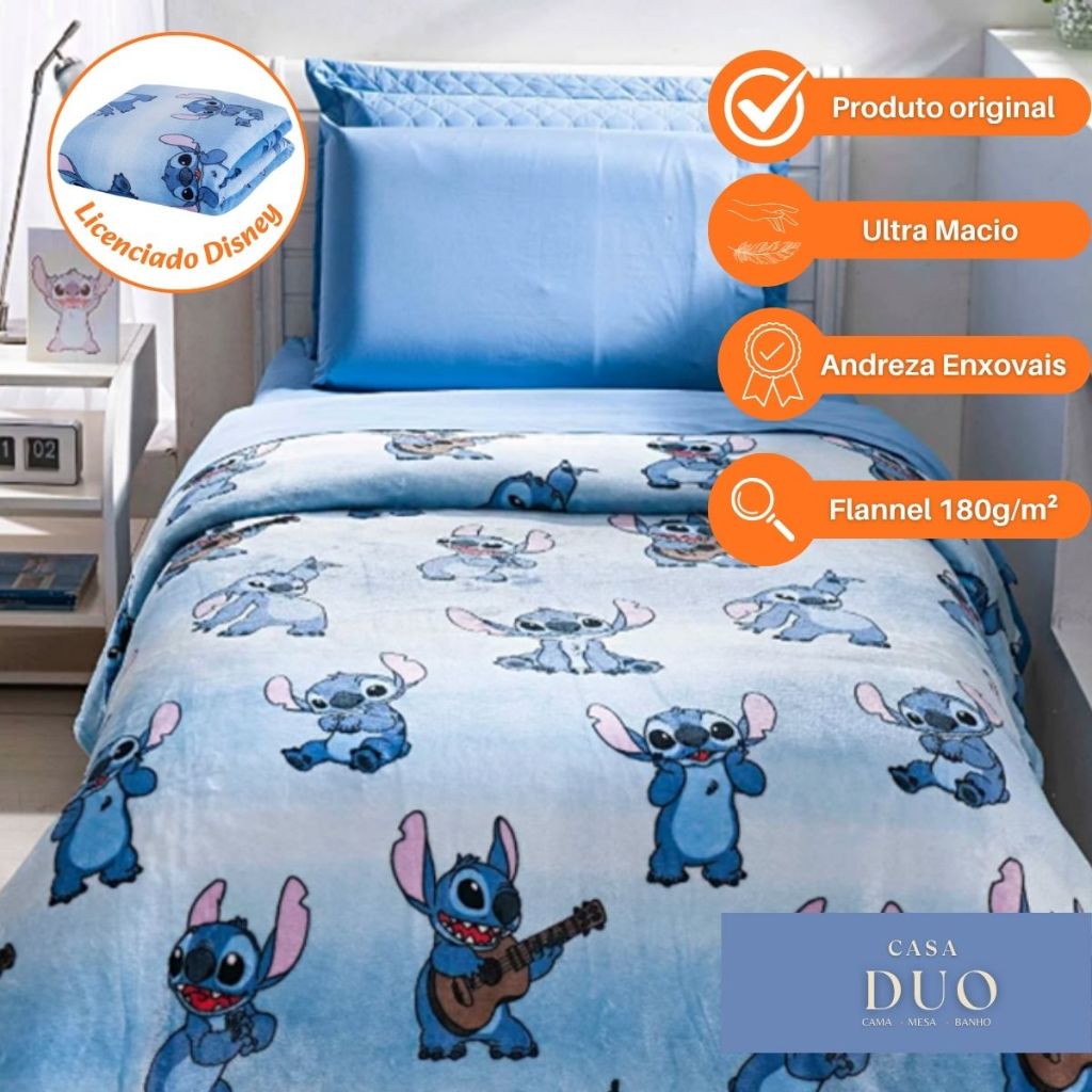 Manta Cobertor Infantil SOLTEIRO Stitch Cool/Princesas/Mickey/Stitch Angel/Carros Disney