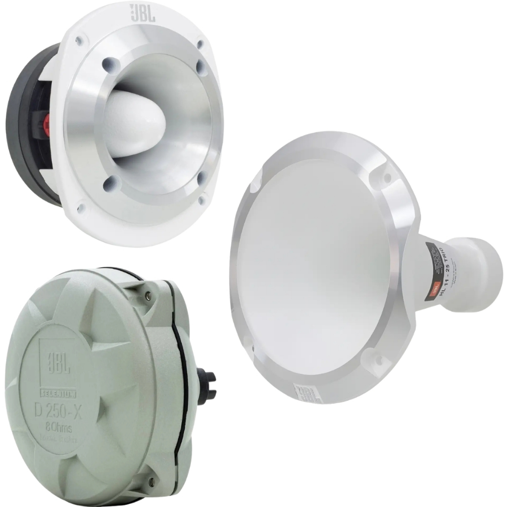 Kit Super Tweeter JBL ST400 Trio Branco 150W + Driver JBL D250X 100W + Corneta JBL 11-25 Branca