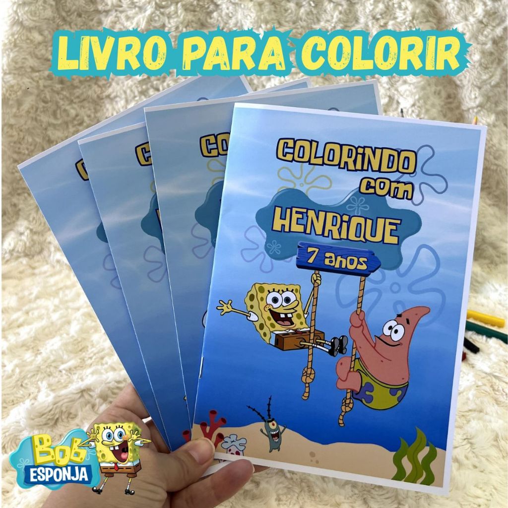 Kit 16 Livrinhos de Colorir Festa Aniversário-Lembrancinha Infantil Personalizada -Livro Revista de Colorir BOB ESPONJA