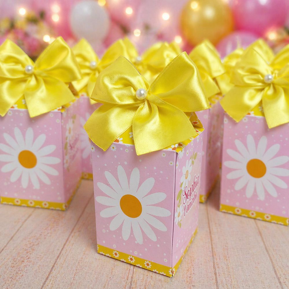 Caixinha Milk Personalizada Margaridas – Lembrancinha Festa Infantil Pegue e Monte com Nome e Idade