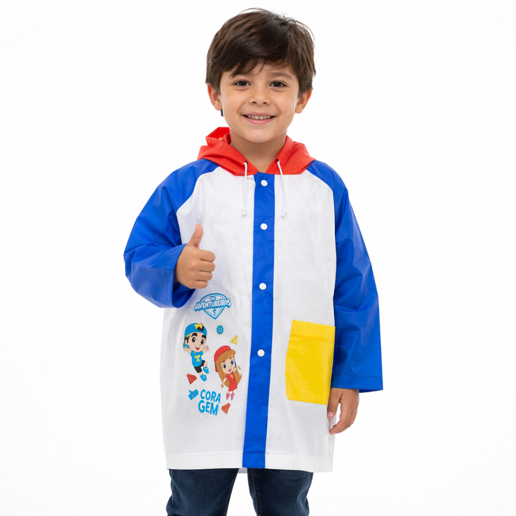 Capa De Chuva Infantil Os Aventureiros Com Capuz Impermeável PVC Tam M/G Lucas Neto