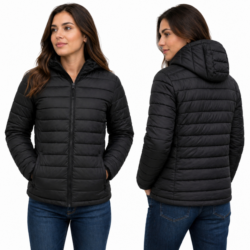 Jaqueta Puffer Impermeavel Bobojaco Corta Vento de Frio Gominho Casual Feminina Capuz Removivel