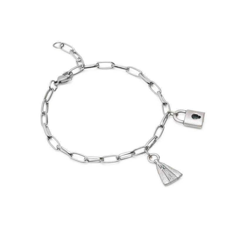 Pulseira Nossa Senhora Aparecida Inox | Corrente Consagração Fé Proteção Católica