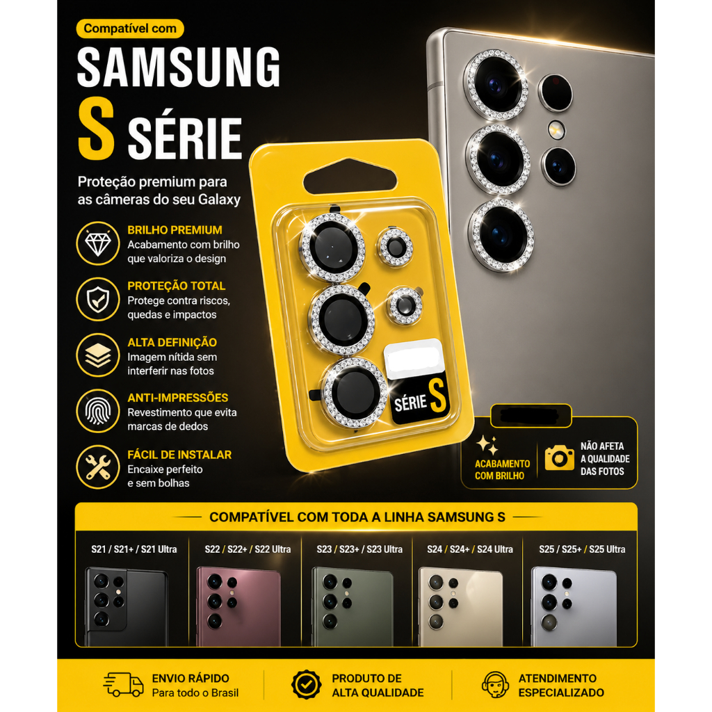 kit película câmeras com brilho/sem brilho para Samsung linha s26 ultra/s25/s24/s23/s22 plus