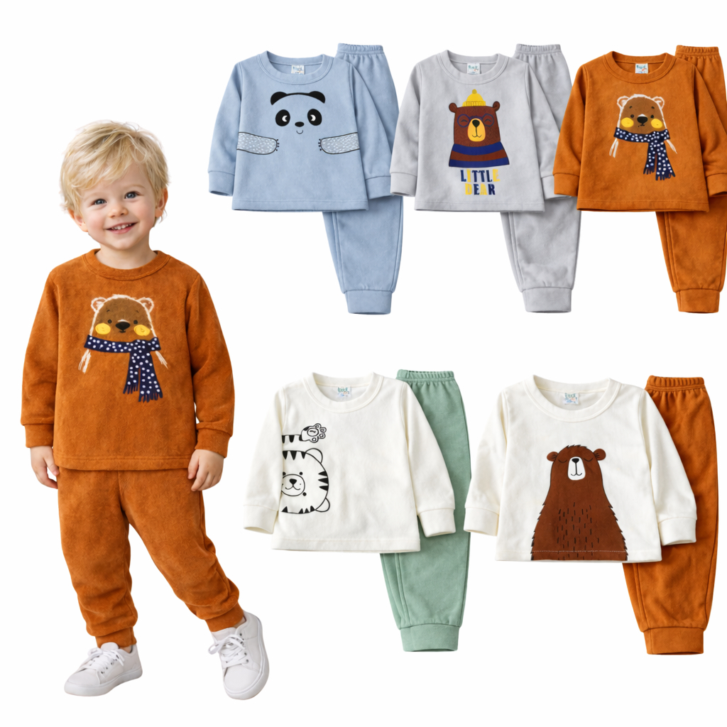 Kit 4 Peças Soft conjunto Infantil Menino Inverno – 2 Conjuntos Sortidos Super Macio e Quentinho