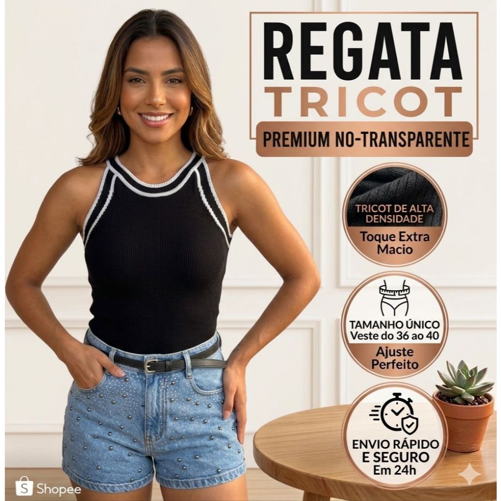 Regata Blusa Bicolor Tricot Modal Feminina Tendência  Casual Verão Conforto e Estilo Elegante