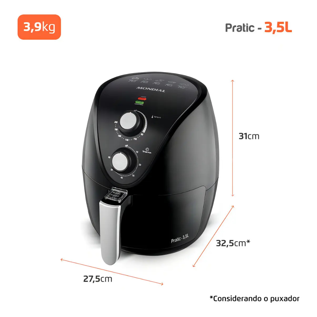 Fritadeira Sem Óleo Air Fryer 3,5L Mondial 1500W AF-31PRETO 127V