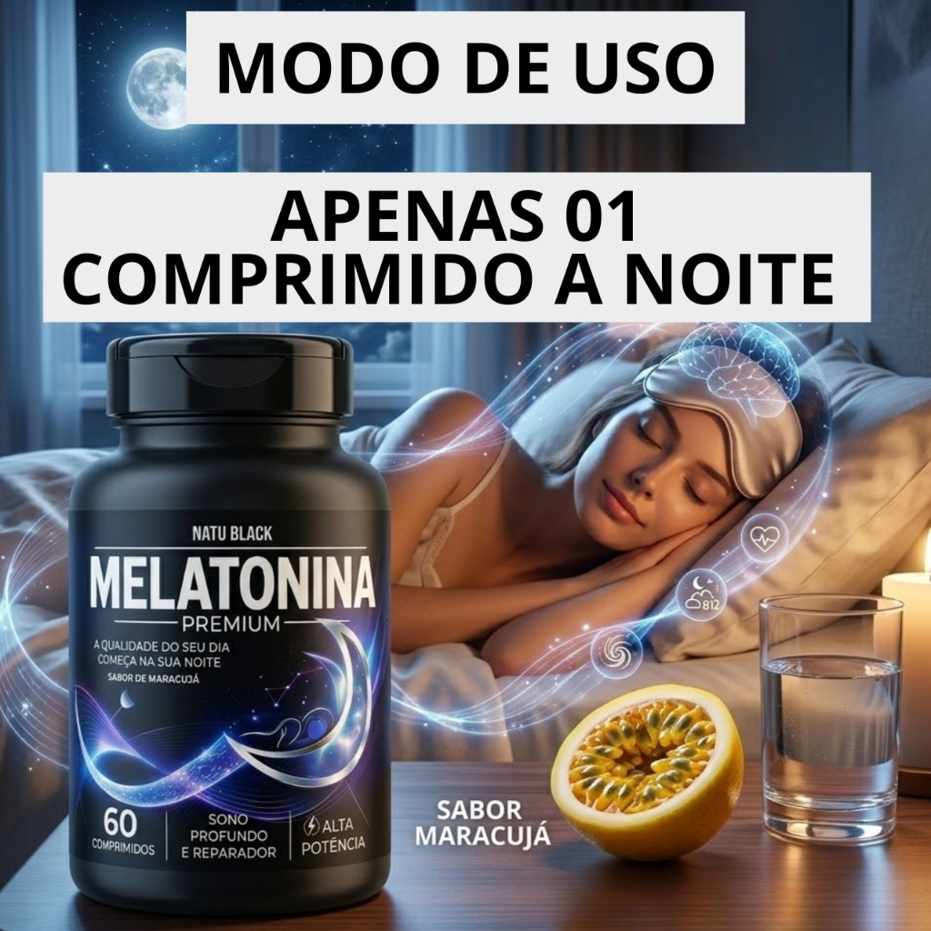 Melatonina Premium Triptofano com Vitamina B6 B12 Original Sabor Maracujá Pote Para 02 Meses 1000mg — imagem 2 de 2