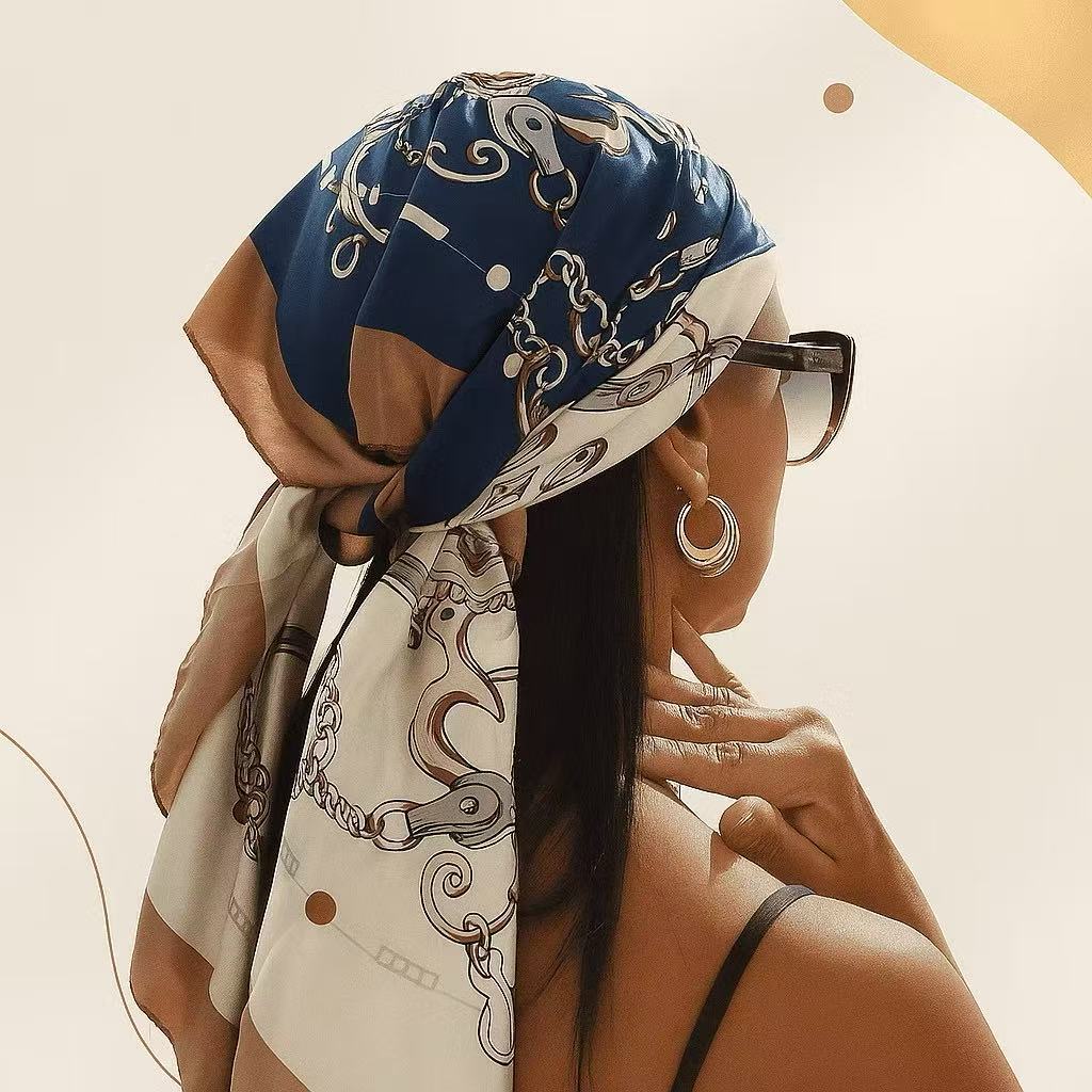 Lenço Feminino Cetim 90x90 Grande Quadrado Estampado Moda Multiuso Bandana — imagem 2 de 2