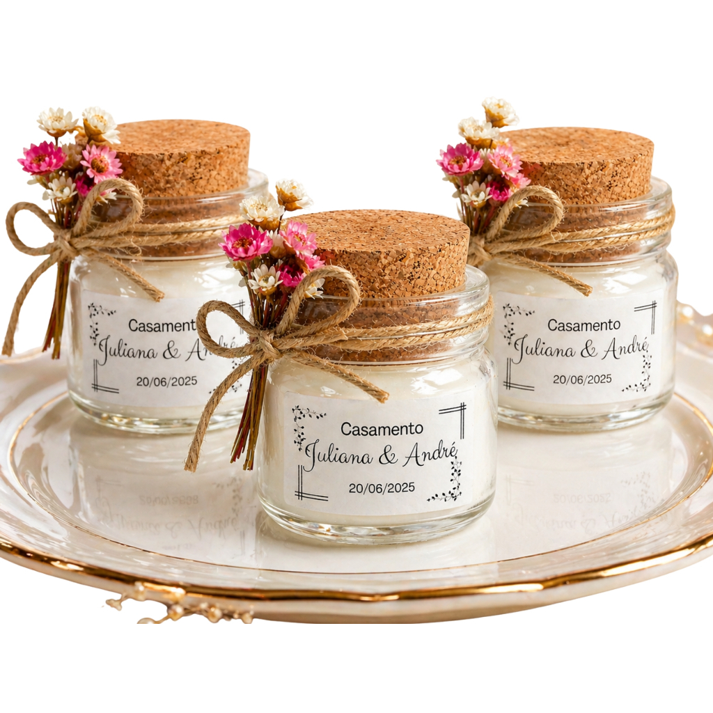 Vela Aromática Personalizada no Pote de Vidro com Rolha | Lembrancinha casamento, Casamento e Festa