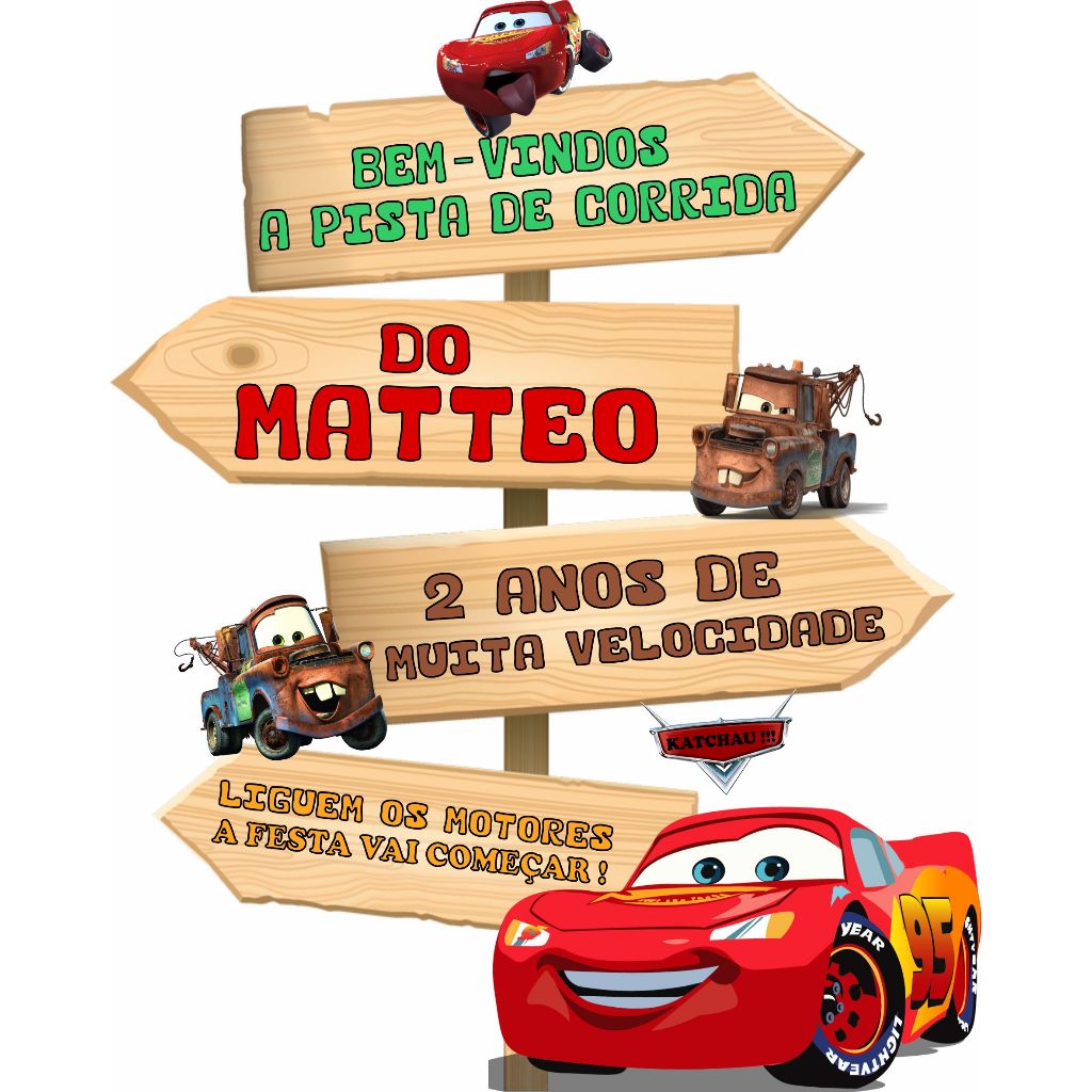 Display de Chão Mdf Decoração Placa Seta Festa - Carros Mc Queen Mate Relâmpago Mc Queen (1 Peça - Vários Tamanhos)