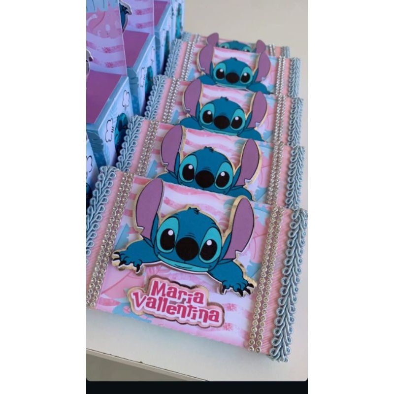 Lembrancinha Stitch Personalizada com Nome | Kit com 3, 5 ou 10 | Chocolate Decorado Infantil Festa Aniversário