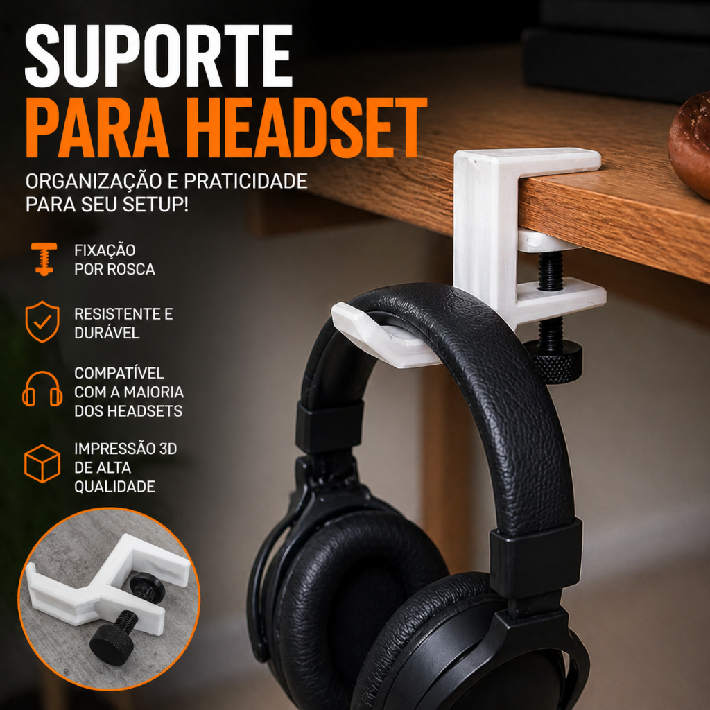 Suporte para Headset Gamer de Mesa com Rosca fone de ouvido | Organizador headset | Fácil Instalação