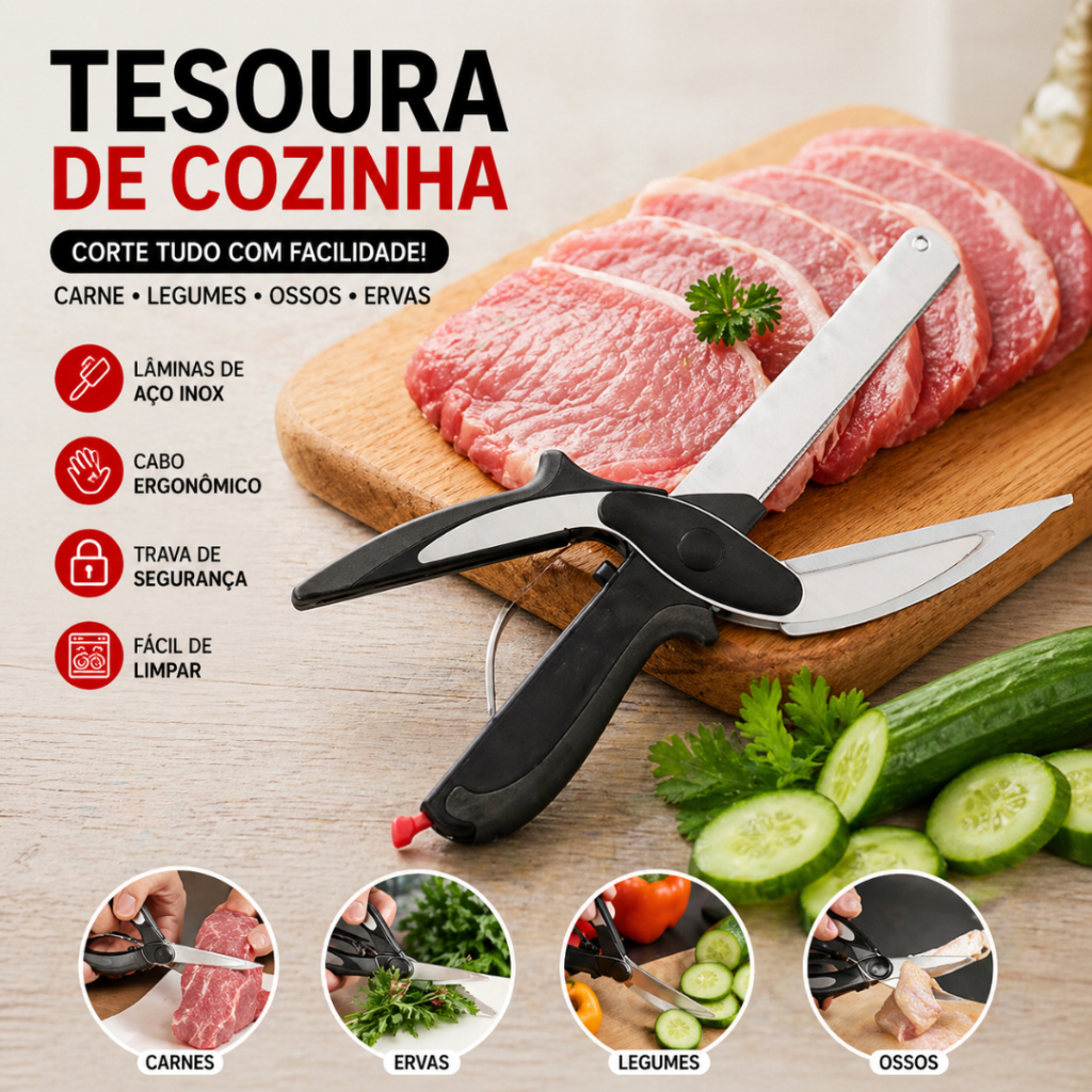 Tesoura Cozinha Culinaria com faca corta Alimentos Cozinha Legumes Vegetais