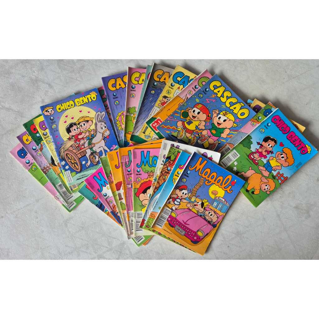 Kit com 10 gibis do Cascão, Magali ou Chico Bento e um kit com 12 gibis variados, veja a descrição.