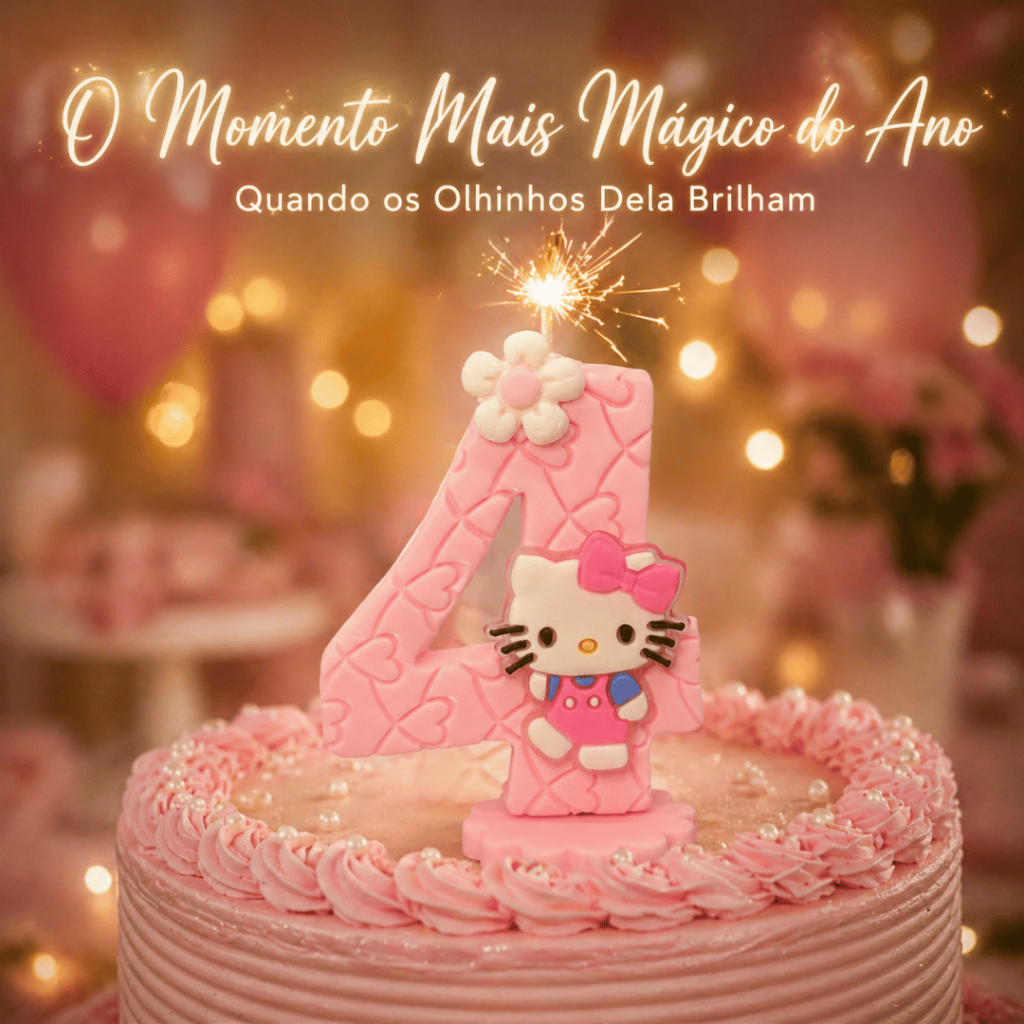 Vela de Aniversário Hello Kitty em Biscuit com Aplique | Pronta Entrega