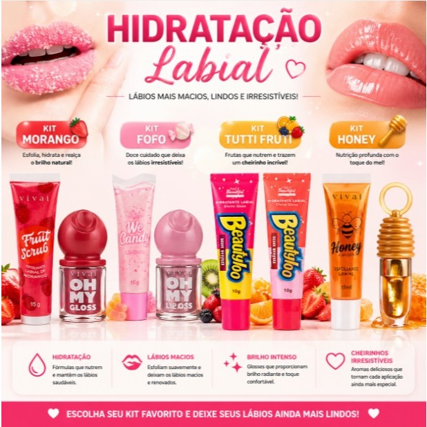 Conjunto Labial com Esfoliante e Lip Balm de Morango – Lábios Macios, Hidratados e Perfumados!