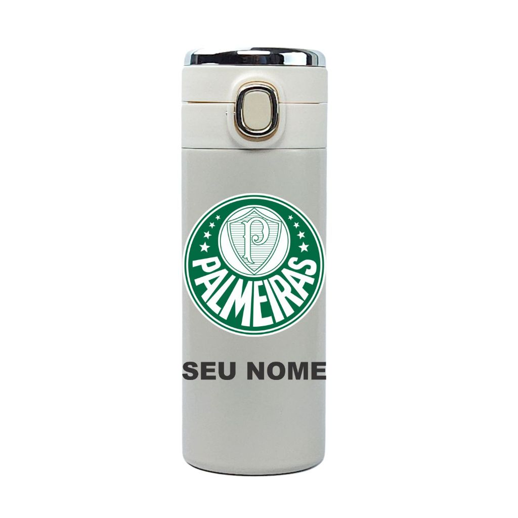 Garrafa Térmica Aço Inoxidavel Time de Futebol Palmeiras com Medidor De Temperatura Digital 420ml