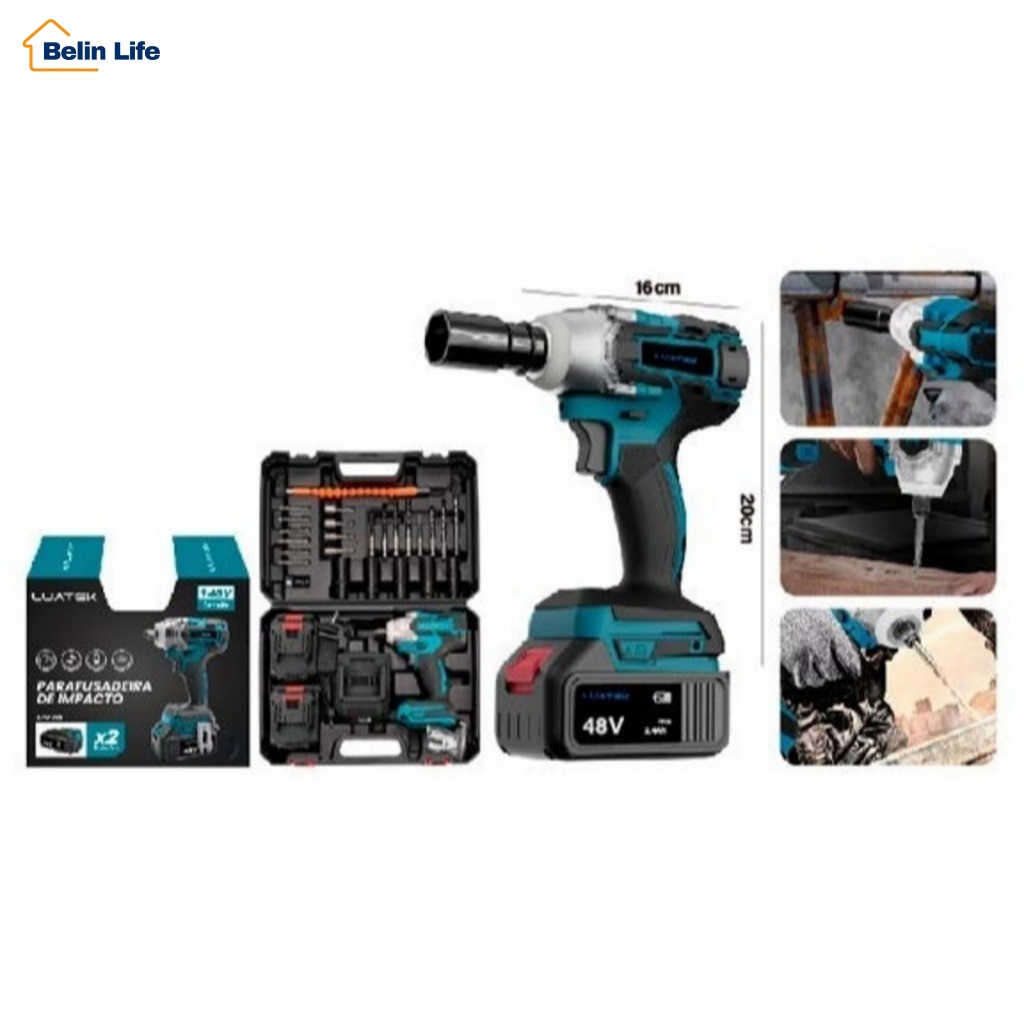 Kit Parafusadeira de Impacto Profissional 48V com Maleta LuatekLWJ-266