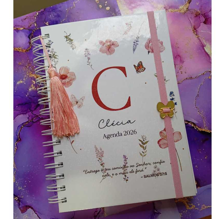 Agenda 2026 Personalizada com Nome | Capa Dura - Feminina, delicada, A5 - Agenda Floral