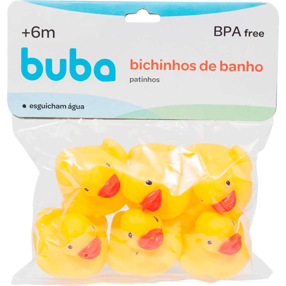 Kit 6 Patinhos Para Banho Mordedor De Borracha Para Bebê Buba