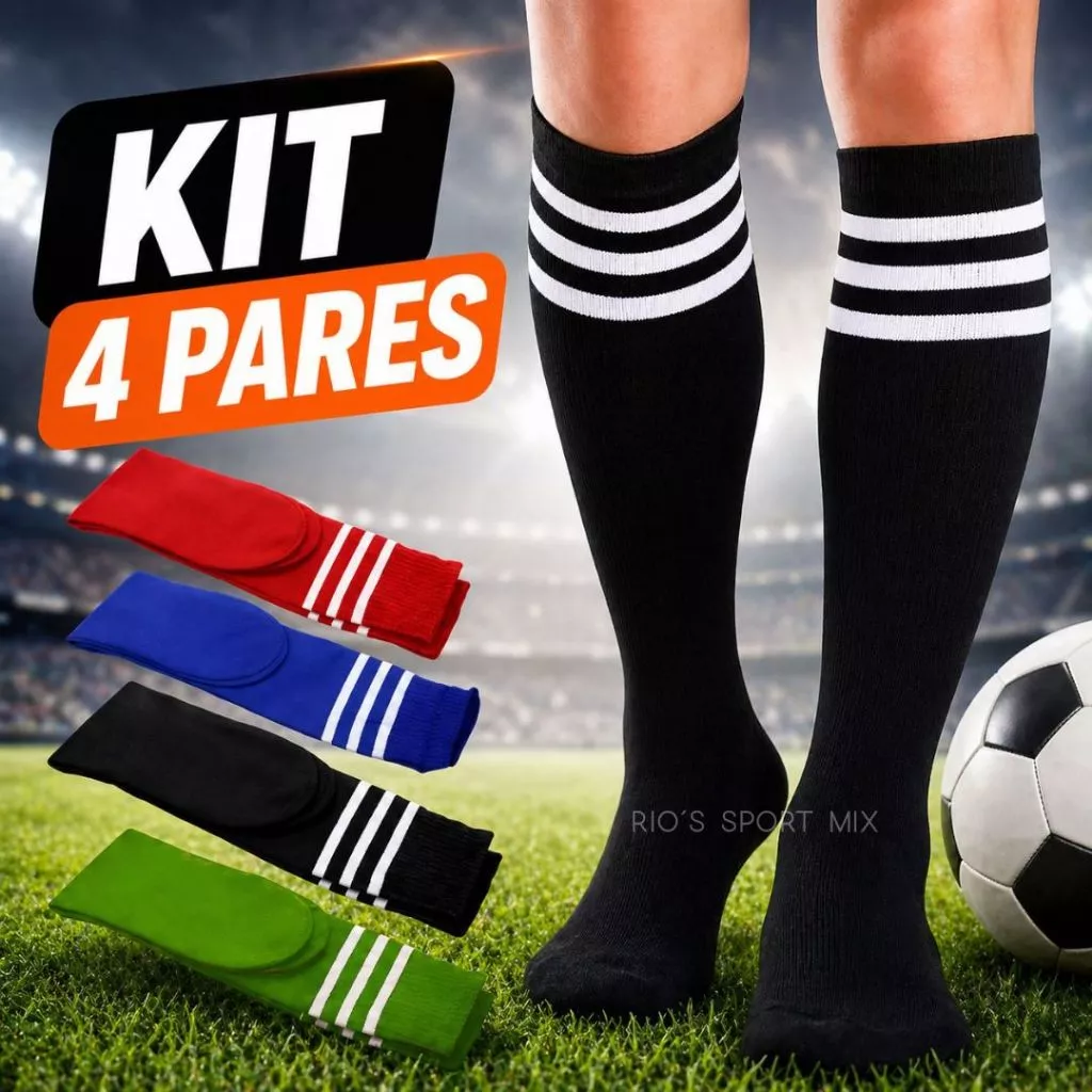 4 Pares ou 1 Par de Meião Futebol Adulto Cano Alto Confortável Ideal Treino e Jogo Respirável — imagem 1