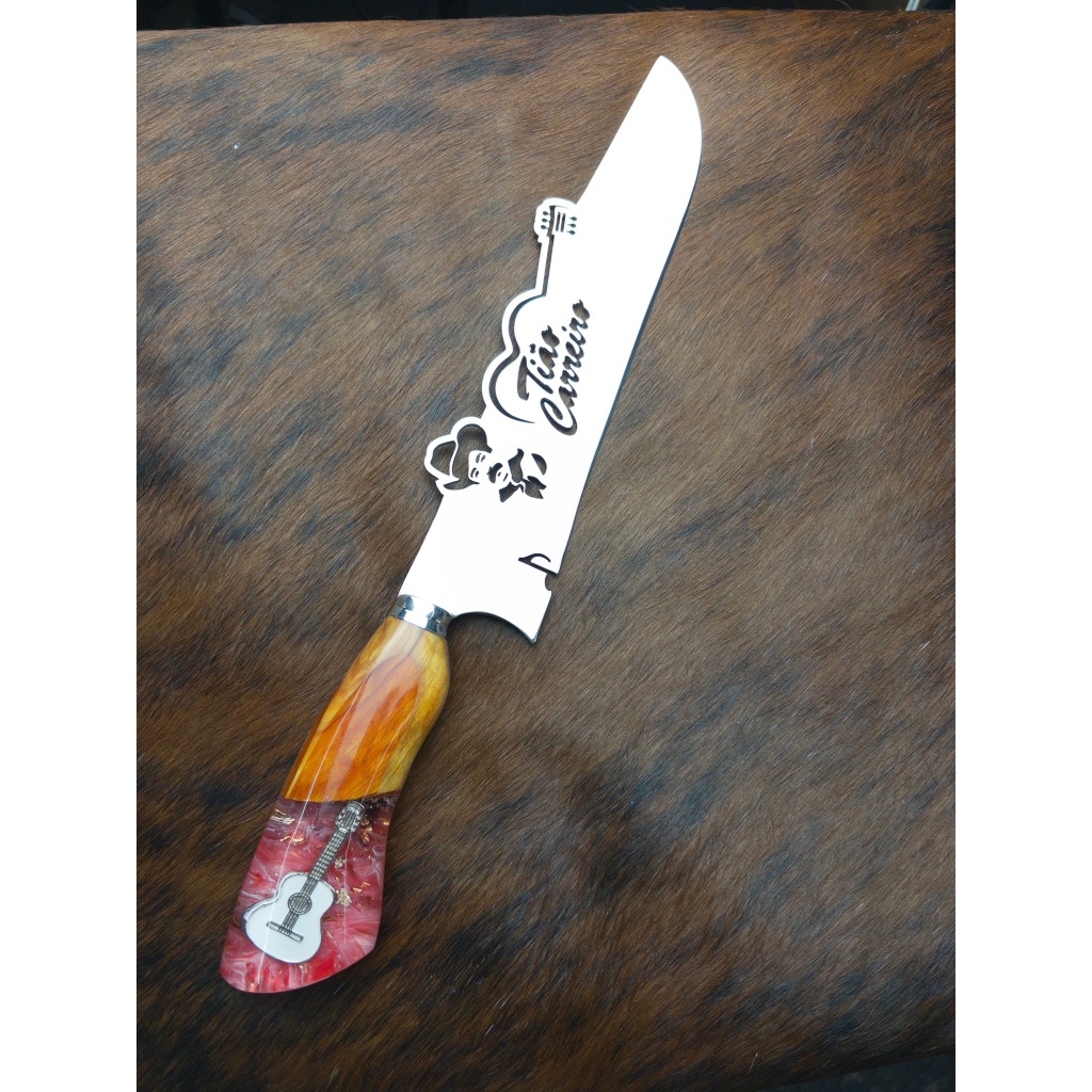 Faca Artesanal Gaúcha Modelo Churrasco, Estilo Tião Carreiro, 10" em aço inox