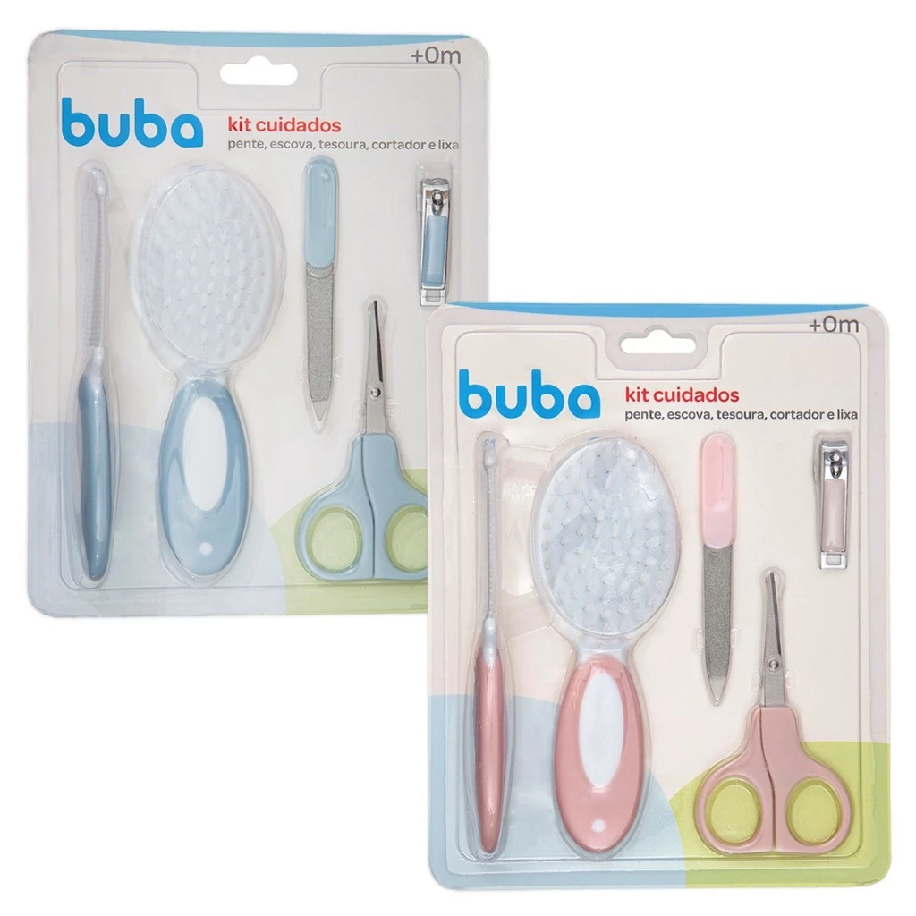Kit Higiene Cuidados Bebê Tesoura Cortador Escova Pente Recém Nascido Buba