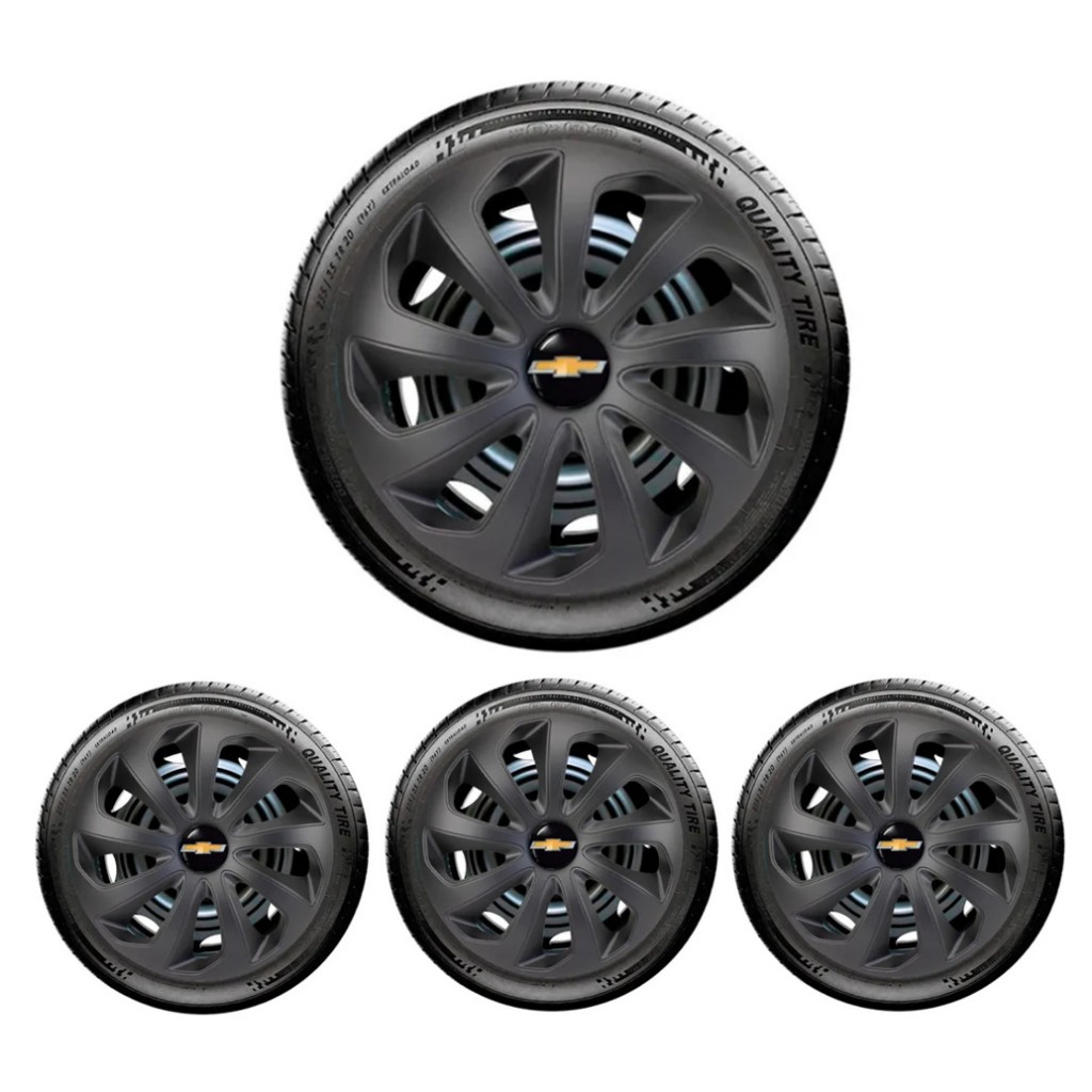 Jogo 4 Calota Esportiva Aro 14 Velox Preto Fosco Serve em GM Fiat Ford Vw Hyundai Renault Toyota e Nissan