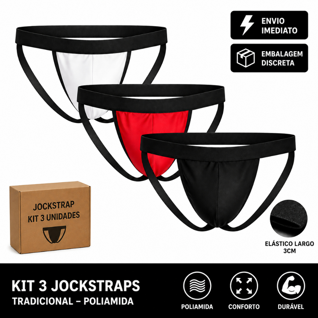 Kit 3 Jockstrap Masculina Sexy Elástica Confortável Cueca Jockstrap Premium