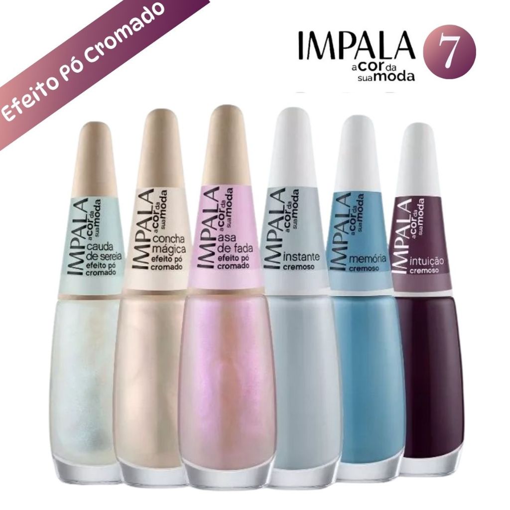 Esmalte Impala A Cor Da Sua Moda 7 Efeito Pó Cromado e Cremosos - Lançamento Kit 6 cores Manicure Pedicure